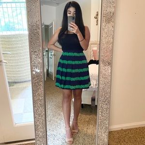 J Crew Navy Skirt with Green Floral Patterns